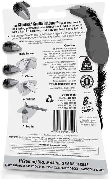 Gorilla Outdoor 1 inch Furniture Feet Floor Protectors/Weatherproof Berber Glides (Set of 8) Hammer On Furniture Pads for Outdoor & Indoor Use