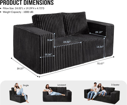 Modular Sectional Sofa 2 Seater Loveseat Modular Couch with Deep Seat Memory Foam Cloud Chair with Pillows Oversized Sectional Sofa for Living Room Bedroom (Strip Grey, Loveseat)