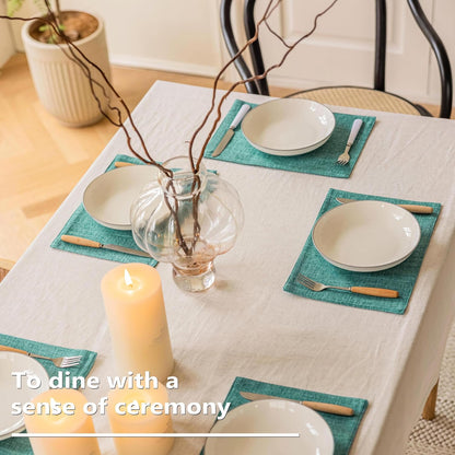 Home Brilliant Teal Placemats Set of 8 Heat Resistant Dining Table Place Mats for Kitchen Table Washable Cloth Placemat, 13 x 19 inches, Peacock