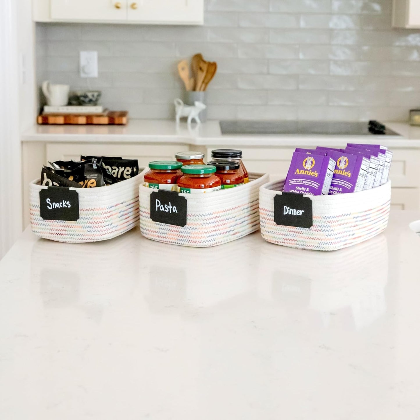 NaturalCozy 11.8"x8"x4.5” Rectangle Storage Baskets for Shelves 3 Pack | Cotton Rope Woven Small Baskets for Organizing | Small Storage Bins for Nursery, Bathroom, Closet, Shelf, Decorative, Gift