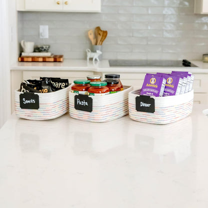 NaturalCozy 11.8"x8"x4.5” Rectangle Storage Baskets for Shelves 3 Pack | Cotton Rope Woven Small Baskets for Organizing | Small Storage Bins for Nursery, Bathroom, Closet, Shelf, Decorative, Gift