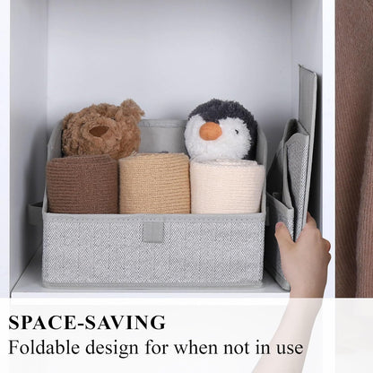WUIKE 3 Pack Large Closet Storage Bins, Fabric Trapezoid Storage Baskets for Organizing Clothes, Sheets, Blankets, Decorative Storage Bins, Herringbone Gray, Large