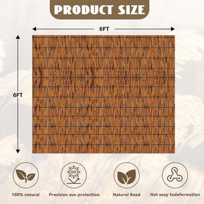 Bamboo Privacy Fence, Light Russet Bamboo Reed Fencing 6ft High, Decorative Reed Rolls Privacy Screens for Patio Garden Balcony Backyard Outdoor, 6 x 6 FT