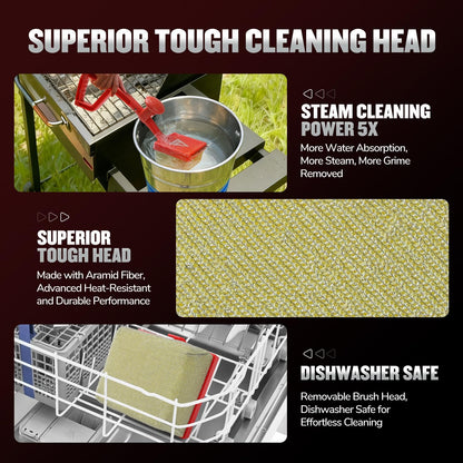Grill Brush Cleaner for Outdoor, EEFINITE BBQ Steam Cleaning Grill Brushes with Replacement Scrub Sponge + Superior Scraper, Safe Bristles Free Barbecue Scrubbers Brush for Gas Charcoal Grates, Red