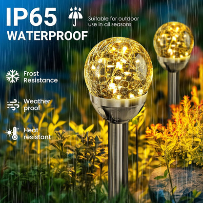 SOLPEX Solar Garden Lights String, 6 Pack Outdoor Christmas Decoration Warm White Solar Powered Cracked Glass Ball Lights, Waterproof for Patio Decoration