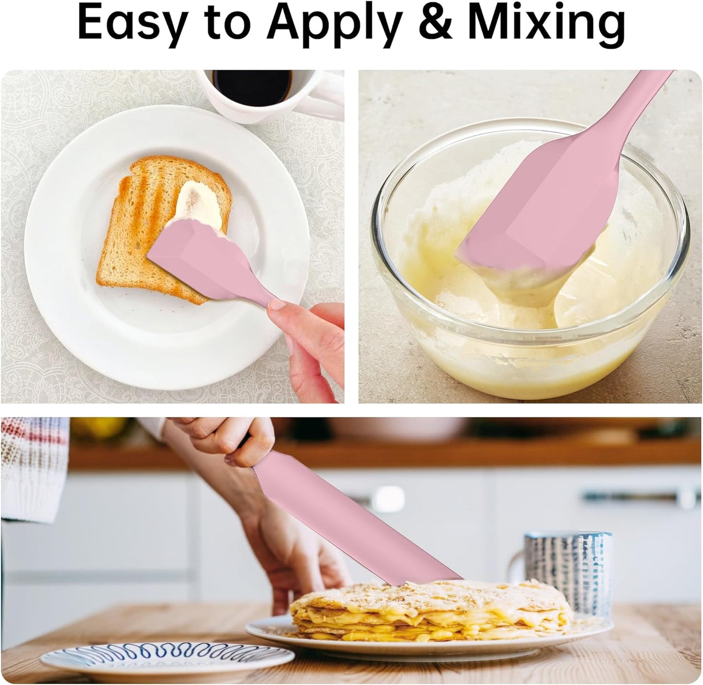 Barsone 5-Piece Silicone Spatula Set（ Heat Resistant 446°F Food Grade BPA Free, Nonstick Cookware Safe Dishwasher Safe Kitchen Tools for Baking, Cooking, Stirring, Pink）