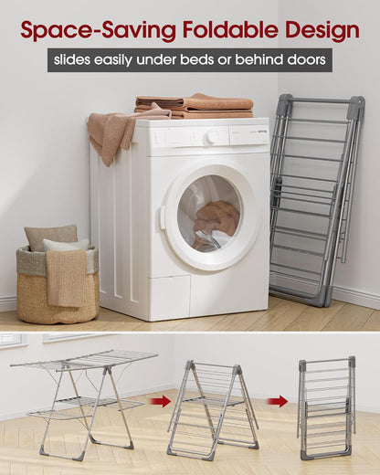 Clothes Drying Rack - Foldable Laundry Drying Rack for Clothing & Bedding, Easy-to-Assemble, Space-Saving Metal Airer with Non-Slip Feet, Indoor & Outdoor Use, 55.5"×22.8"×36.6", Gray