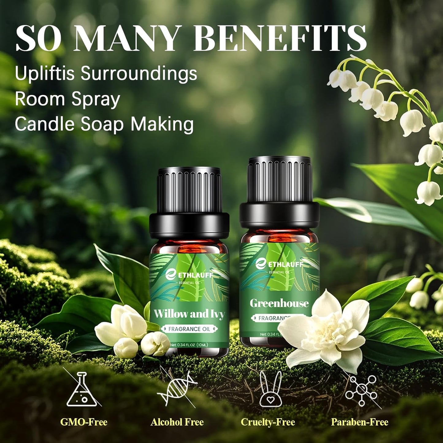 Fragrance Oils Set, Essential Oils for Diffuser for Home, Candle Sopa Making - Enchanted Forest, Willow and Ivy, Clover and Aloe, Fresh Bamboo, Scented Oil Gift Set