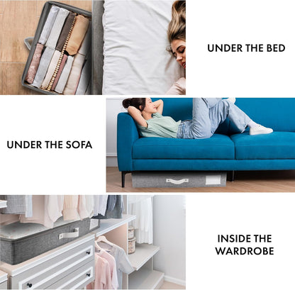 HOMELUX THEORY 2pc Under Bed Storage Containers, Bedroom Under the Bed Drawer Storage Organizer with Bins and Lids, Large Underbed Clothes Storage Box Ideal for Blanket, Fabric, & Shoes (LightGray)