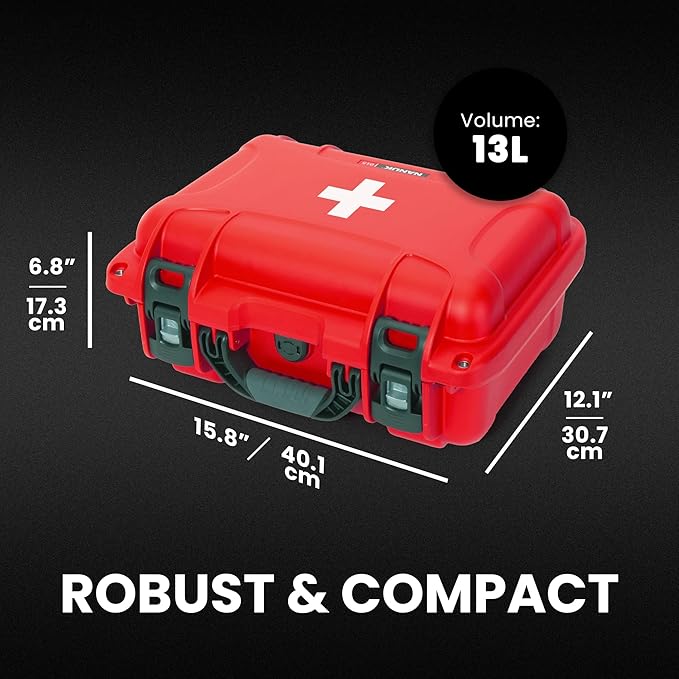 NANUK 915 Waterproof First Aid Box Empty – Durable, Medical First Aid Organizer Case, IP67-Rated, Dustproof, Impact-Resistant, and Floats (13.8" x 9.3" x 6.2") – Red