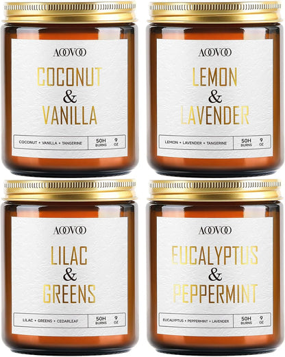 AOOVOO Eucalyptus/Vanilla/Lilac/Lavender Candles - 36 oz Scented Candles, Aromatherapy Candle, Soy Candle for Home Scented