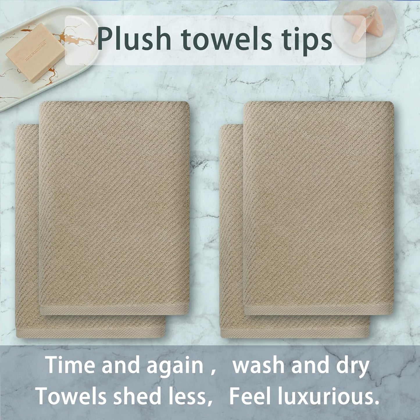 VOOVA & MOVAS Bath Towels Set of 4, Large 30" x 56" - 100% Cotton | Quick Dry | Light Weight | Thick | Soft | Absorbent, Towel Set for Bathroom, Bathroom Essentials, Dark Beige