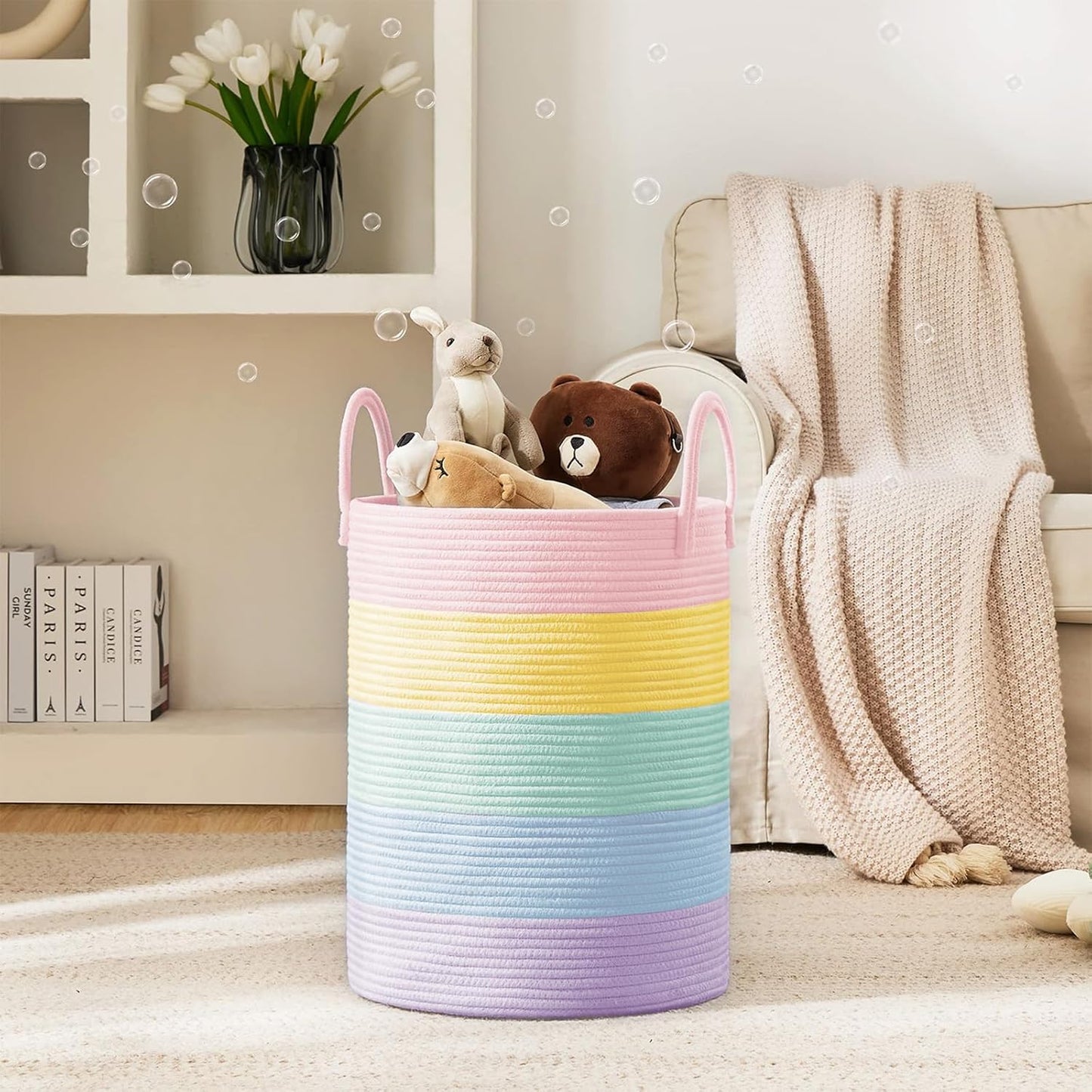 YOUDENOVA Laundry Hamper Basket, Woven 58L Tall Laundry Basket for Blanket Organizer- Clothes Hamper Baby Nursery Hamper for Blanket Storage in Bedroom