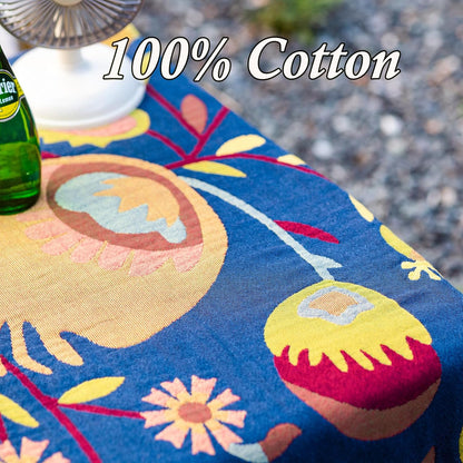 Snycler Boho Throw Blanket for Bed, 100% Organic Cotton Muslin Soft Throw-Blue Boho Floral Farmhouse Rustic Spring Summer Fall Decor Blanket for Couch Sofa Quilt and Gift, 60" x 80"