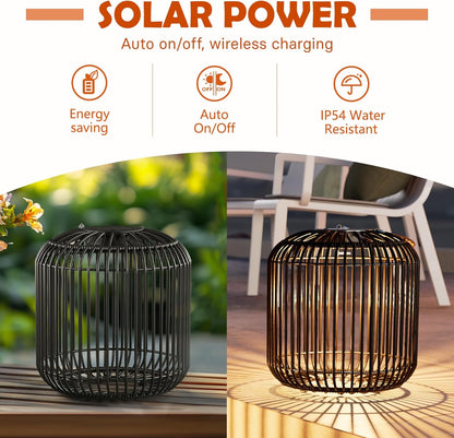 Solar Yard 2-Pack Outdoor Solar Lamp, Water-Resistant Lights for Outside Hanging Lantern Table Lamp Lights Decoration for Garden, Yard, Patio, Porch, Trees, Pathway, Black and Natural