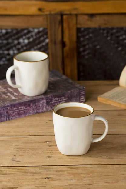 famiware Coffee Mugs Set of 4, Ocean Square 13oz Coffee Cup Set with Handle for Cocoa, Milk, Hot Chocolate, Tea, Water, Stoneware Cups for Kitchen, Microwave and Dishwasher Safe, Vanilla White