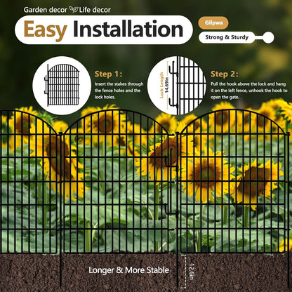 18 Panels No Dig Decorative Outdoor Garden Fence with Lock for Yard, 33in (H) x 40.16 (L) Animal Barrier Fencing Rustproof Metal Wire Panel Border for Dog, Rabbits, and Patio Temporary Ground Stakes