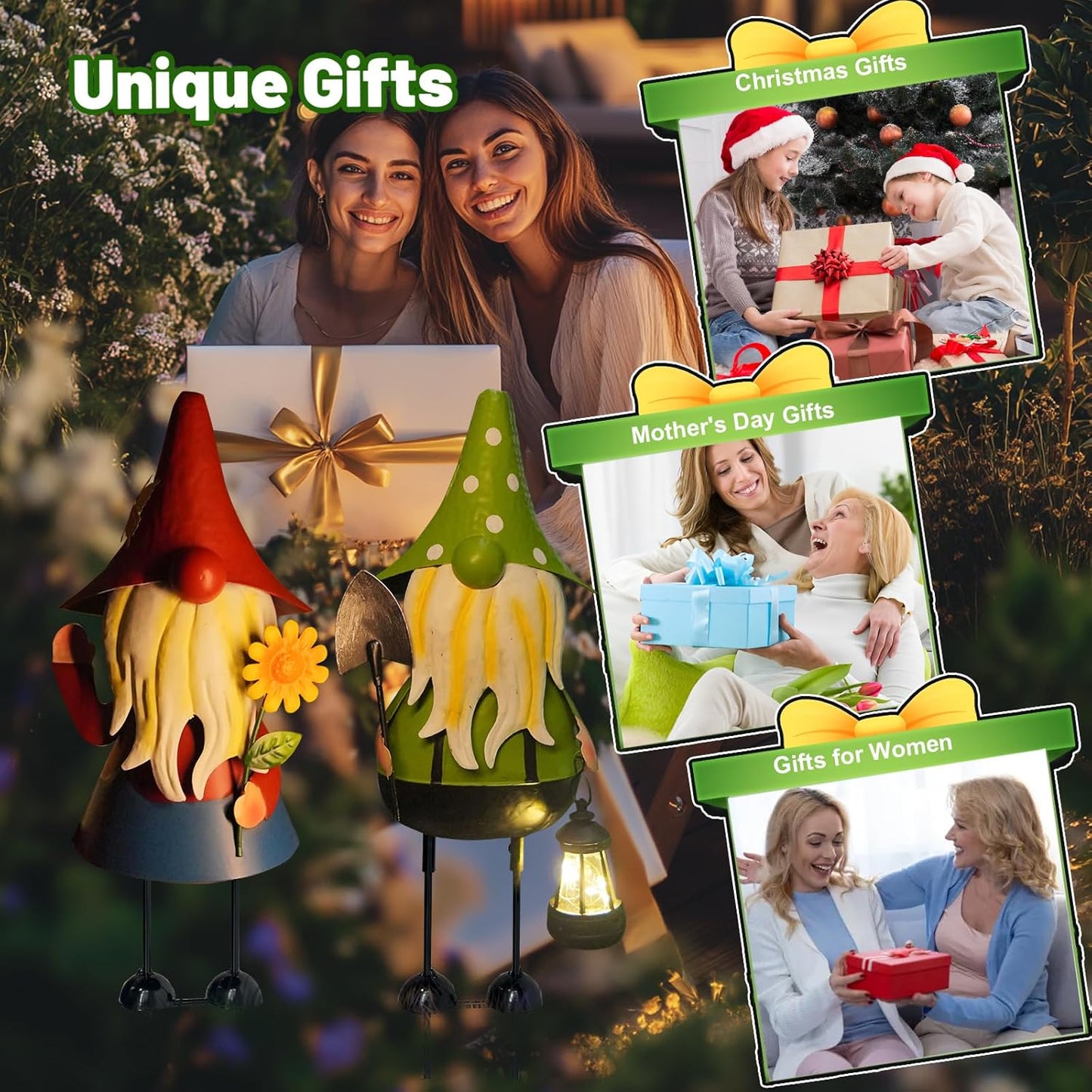 HONGLAND Solar Metal Gnome Yard Art -18 Inch Garden Gnomes Statues Outdoor Decor with Solar Lantern Lights -3D Outdoor Figurines for Patio Yard Lawn Porch Ornament Gardening Gifts