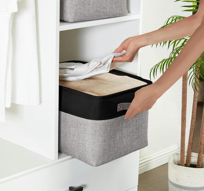 DECOMOMO Storage Baskets for Shelves - Fabric Closet Organizers and Storage Bins, Perfect Baskets for Organizing Closet Toys Nursery (Grey and Black, Large - 3 Pack)