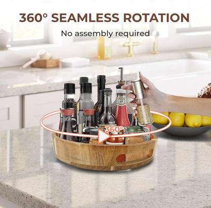Lazy Susan for Table top 12 inch Wooden Large Lazy Susan Turntable Tray Organizer for Cabinet, Dining Table Centerpiece, Pantry, Kitchen Spice Cabinet Countertop Organizer, 100% Acacia Wood