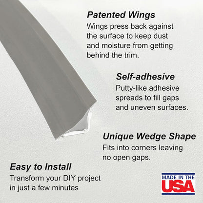 InstaTrim The Original Flexible Trim - 2-Pack of 10ft Grey 1/2" Wide Caulk Tape - Adhesive Trim with Many Uses Including Caulking for Bathtubs, Sinks, Counters, Tile, Floors - Made in USA