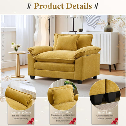 URRED Modular Sectional Sofa Comfy Cloud Couch, Modern Chenille Sofa Sleeper Deep Seat Couches with Ottoman/Pillows for Living Room (Yellow, 53'')