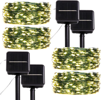 Solar String Lights for Outside,33FT 100LEDs (4 Pack) Solar Fairy Lights,Waterproof 8 Modes Outdoor String Light for Patio Garden Backyard Tree Balcony Christmas,Green Wire,Warm White