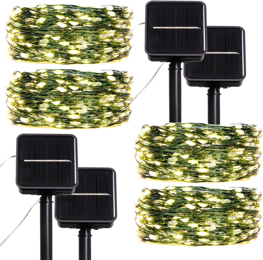 Solar String Lights for Outside,33FT 100LEDs (4 Pack) Solar Fairy Lights,Waterproof 8 Modes Outdoor String Light for Patio Garden Backyard Tree Balcony Christmas,Green Wire,Warm White