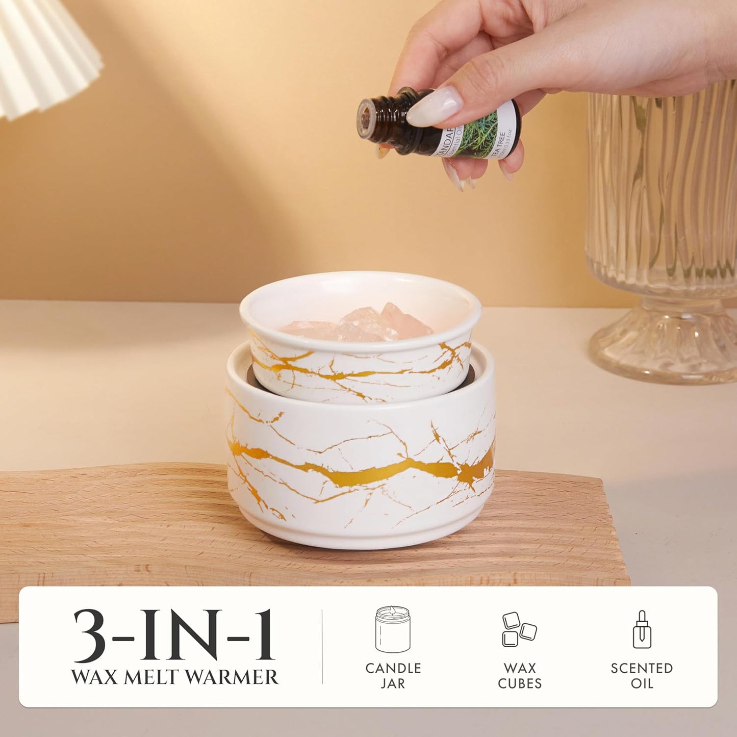 PALANCHY Wax Melt Warmer Ceramic 3-in-1 Oil Burner Electric Candle Wax Warmer Burner Melter Fragrance Warmer for Scented Waxs Home Office Bedroom Aromatherapy Gift & Decor