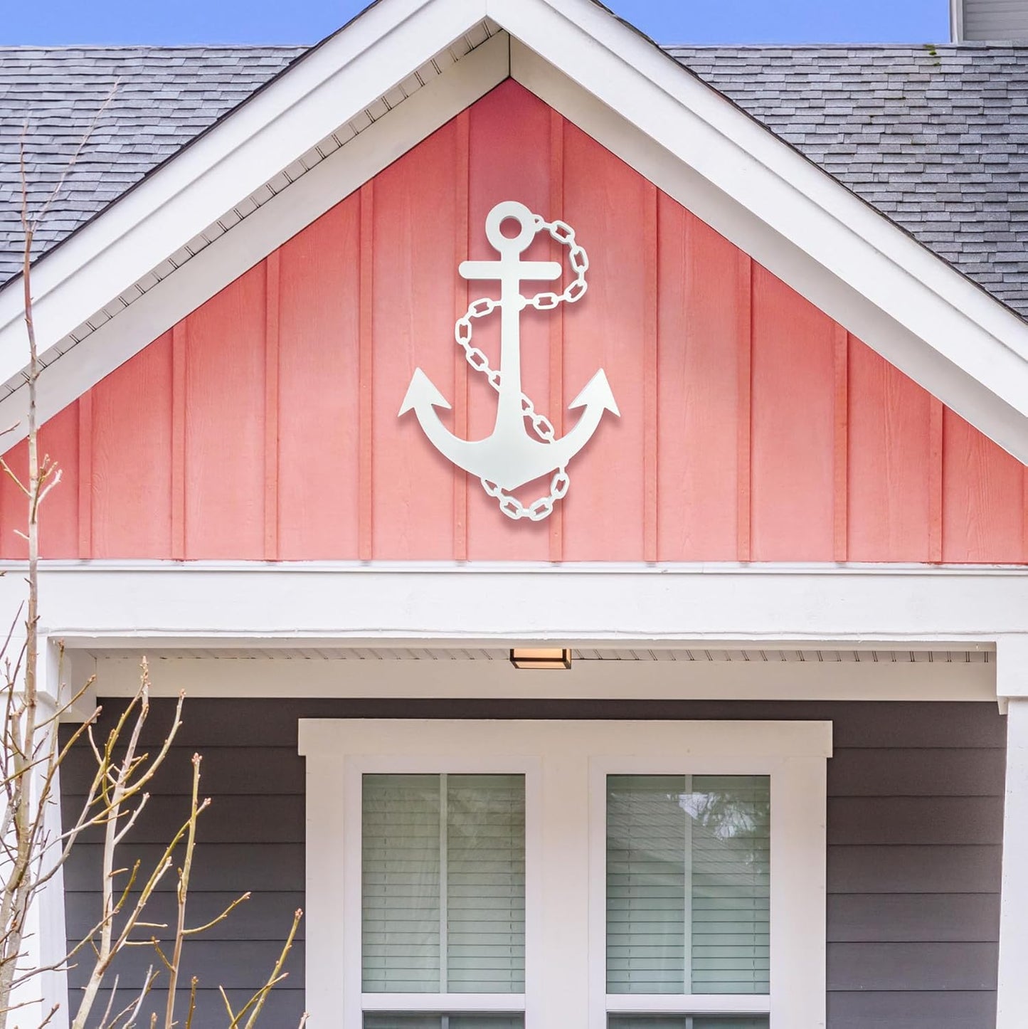 Outdoor Anchor Wall Decor, Nautical Beach House Sign, Weatherproof PVC Anchor with Chain, Ocean Marine Art for Indoor Outdoor Use, 2 Foot