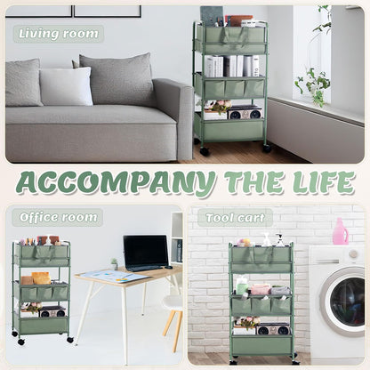 Honeydak 2in1 Baby Diaper Caddy Organizer Cart 3 Tier Large Capacity Metal Utility Bedside Rolling Cart with Divider for Newborn Nursery Essential Must Have for Crib Bedroom Baby Shower(Green)