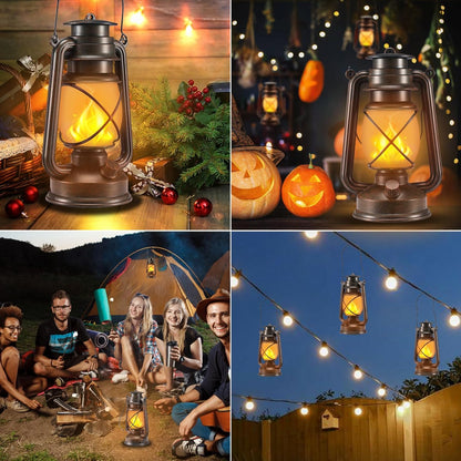 Outdoor Lanterns Waterproof Hanging Vintage LED Camping Lamps with Dancing Flame Non-Solar Remote Control Light Landscape Decor for Table Patio Garden Yard Pathway Porch 2Pack (3AA Batteries Power)