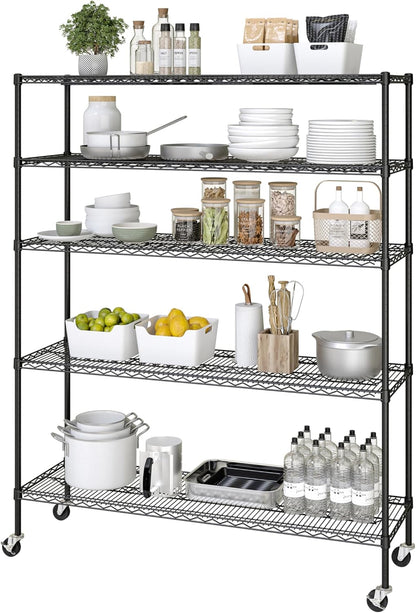 Seville Classics UltraDurable Heavy Duty NSF Solid Steel Wire Rack Storage Unit, Organizer for Garage, Warehouse, Office, Restaurant, Classroom, Kitchen, Black, 5-Tier Shelving, 60" W x 18" D