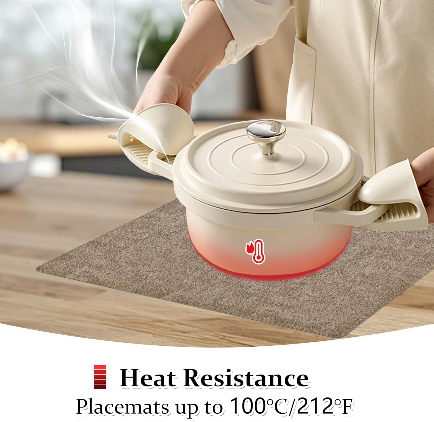 FROMHEART Faux Leather Placemats Set of 4–Waterproof,Heat/Oil Stain-Resistant PU Table Mat–Reversible,Non-Slip,Easy to Clean Place Mats for Kitchen,Dining,Indoor/Outdoor,(Light Coffee,11.8" x 17")