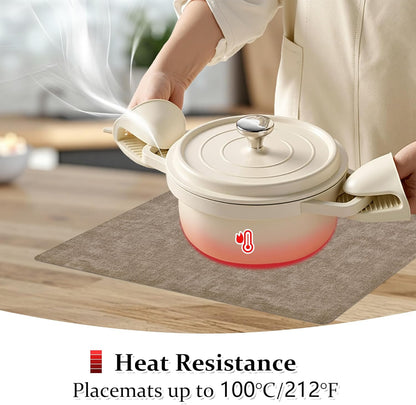 FROMHEART Faux Leather Placemats Set of 4–Waterproof,Heat/Oil Stain-Resistant PU Table Mat–Reversible,Non-Slip,Easy to Clean Place Mats for Kitchen,Dining,Indoor/Outdoor,(Light Coffee,11.8" x 17")