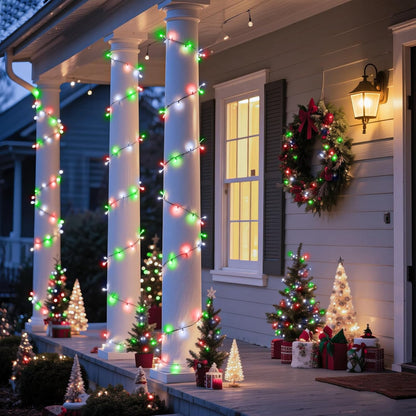 100FT 300 LED Christmas Lights Outdoor, Connectable Christmas String Lights with 8 Modes Waterproof, Plug in Christmas Tree Light Green Wire for Grden Yard Party Decorations, Red White Green