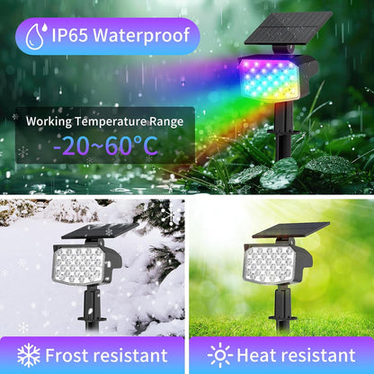 WELALO Solar Color Changing Spot Lights Outdoor, Waterproof Solar Christmas Lights with 9 Modes, Multicolor RGB Landscape Spotlights for Garden Yard Driveway Lawn Patio Pathway Decorations, 2 Pack