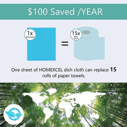 HOMEXCEL Swedish Dishcloths for Kitchen 10 Pack, Sponge Dish Cloth for Counters & Washing Dishes, Reusable and Absorbent Paper Towels, 3 Colors Assorted