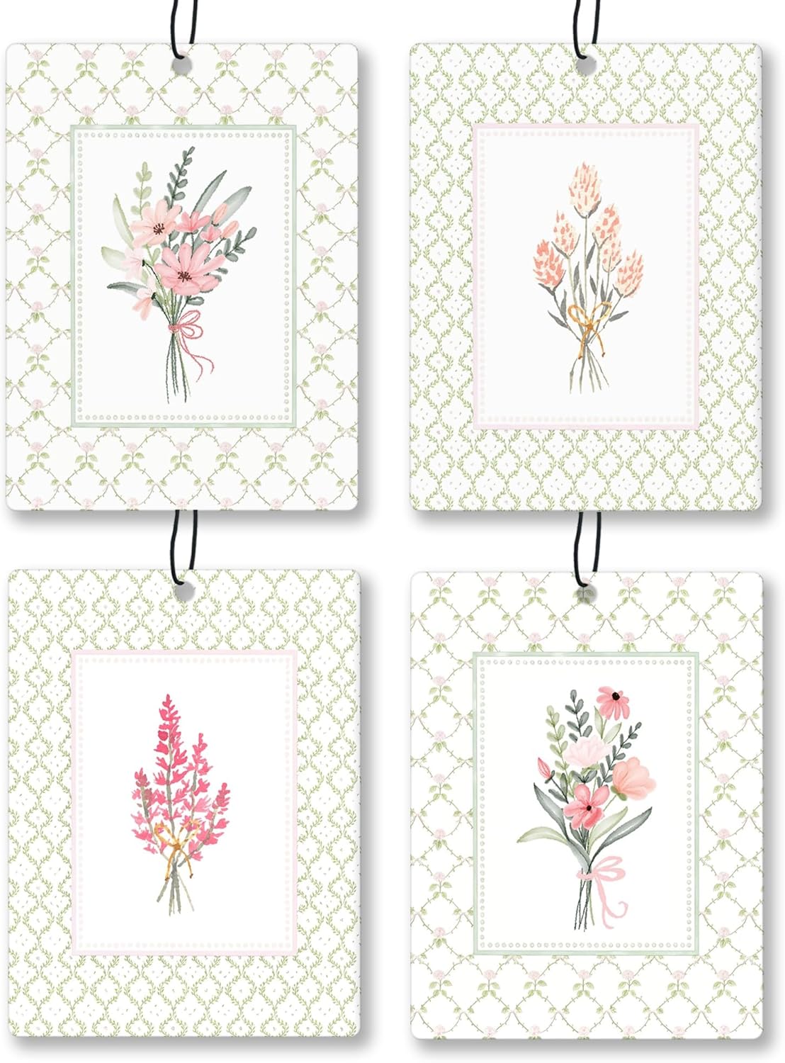 Elegant Rustic Floral Car Air Freshener 4 Pcs, Cottagecore Flower Hanging Scents Air Freshener for Women Girls Gifts, Pastel Leaf Floral Scented Car Accessories Decor for Room Closet Drawer