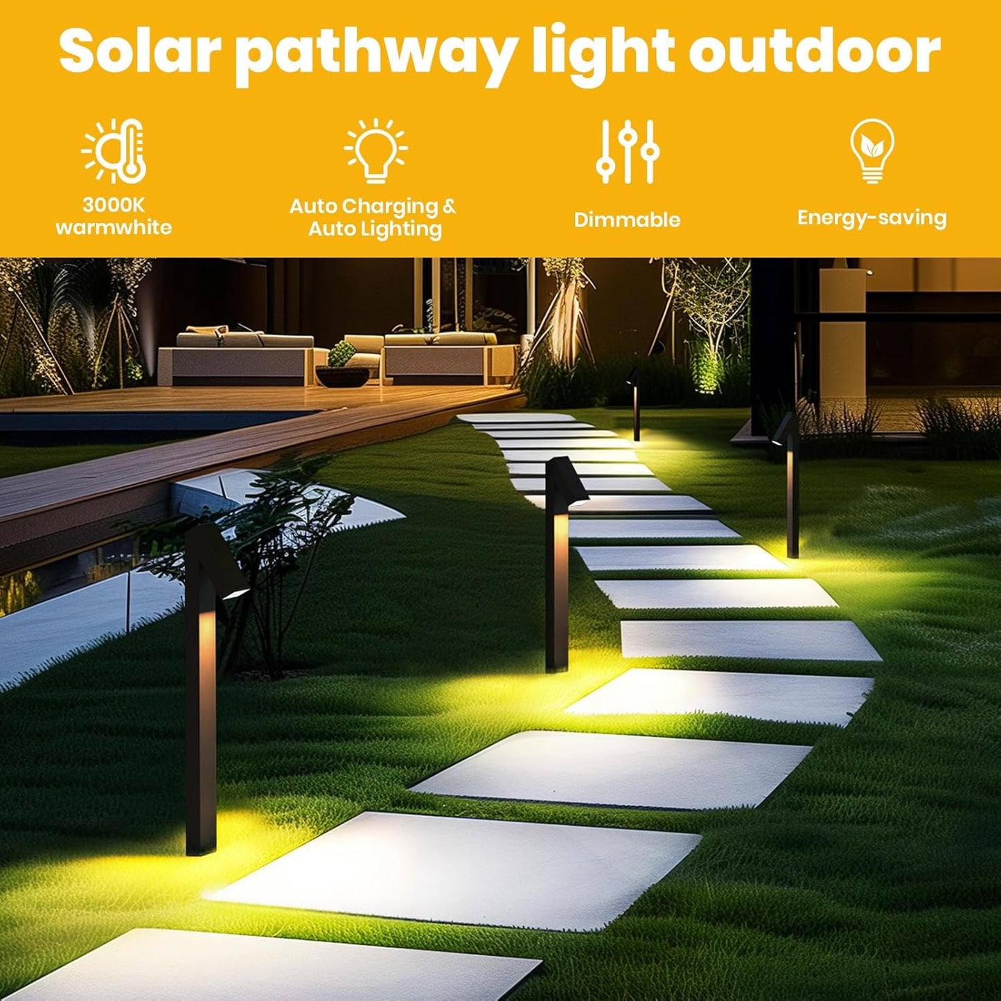 Solar Pathway Lights, Dimmable Metal Solar Landscape Path Lights IP65, 3000K Solars Walkway Light for Outside, Garden Yard Patio Path Lawn Decor, 2pcs