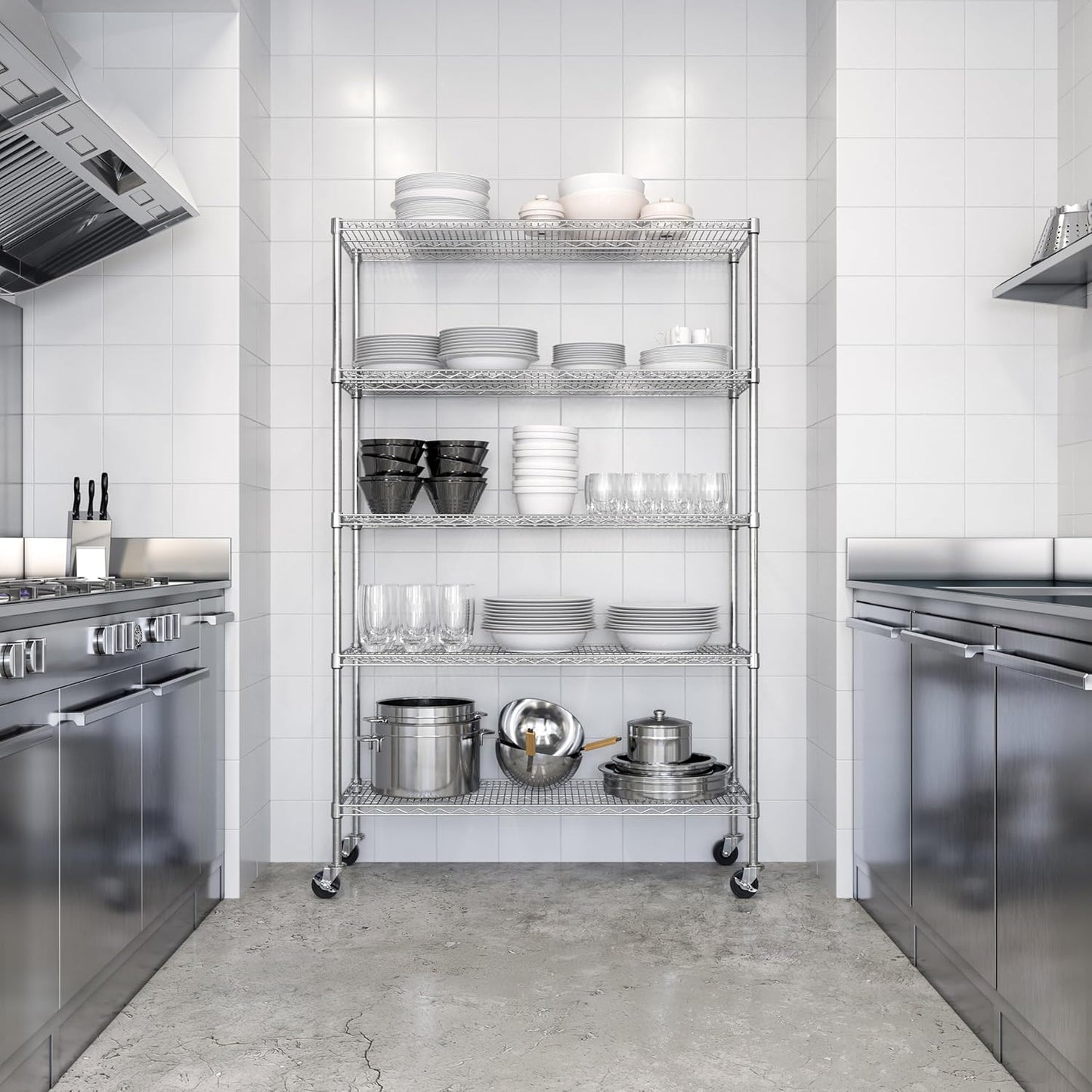 Seville Classics UltraDurable Heavy Duty NSF Solid Steel Wire Rack Storage Unit Organizer for Garage, Warehouse, Office, Restaurant, Classroom, Kitchen, 5-Tier Shelving, 48" W x 18" D