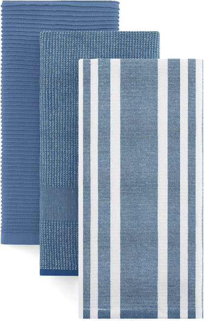 Homaxy Premium Kitchen Towels(18”x 28”, 3 Pack), Large Cotton 380 GSM Kitchen Hand Towels, Soft and Absorbent Terry Dish Towels, Multipurpose Tea Towel Set with Hanging Loop, Navy Blue