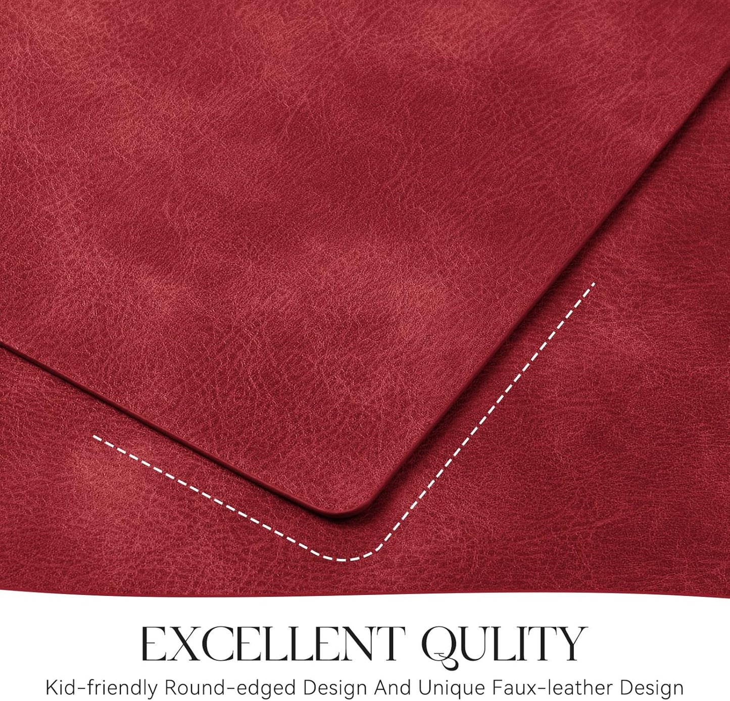 MOSAYT Vinyl Placemats Set of 8-12 X 17 Inch - Faux Leather 100% Waterproof Oil-Proof Wipeable PU Place Mats, Heat Resistant Reversible Table Mats for Kitchen, Dining, Outdoor (Red)