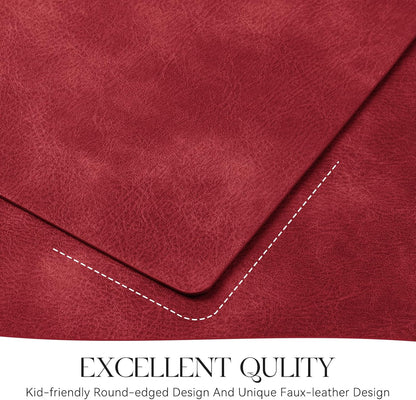 MOSAYT Vinyl Placemats Set of 8-12 X 17 Inch - Faux Leather 100% Waterproof Oil-Proof Wipeable PU Place Mats, Heat Resistant Reversible Table Mats for Kitchen, Dining, Outdoor (Red)