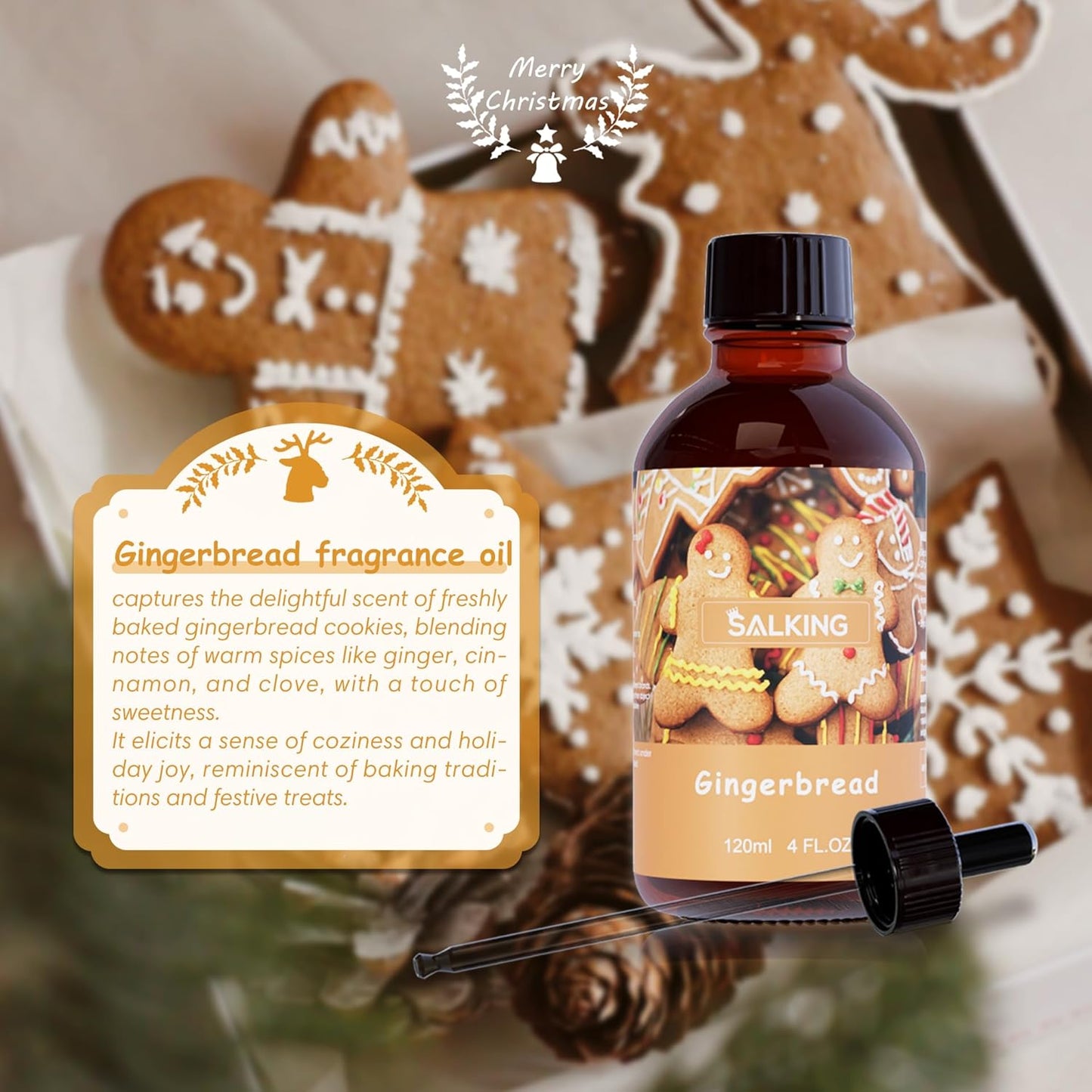 SALKING Gingerbread Fragrance Oil, 120ml (4 Fl Oz) Premium Essential Oils for Diffuser, Candle Scents for Candle Making, Soap Making Supplies, Diffuser Oil Scents, Gift for Her
