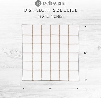 100% Cotton Terry Dish Cloth & Dish Towel, 6 Pack, Super Soft and Absorbent Kitchen Towels, Perfect for Kitchen Cleaning and Dish Washing (TAN (Solid and Checks) 8 Pack)