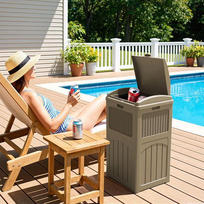 Greesum 33 Gallon Outdoor Trash Can with Lid (2-Pack), Heavy Duty Resin Garbage Bin, Waterproof & UV Resistant for Patio, Garden, Deck, Yard, Light Coffee
