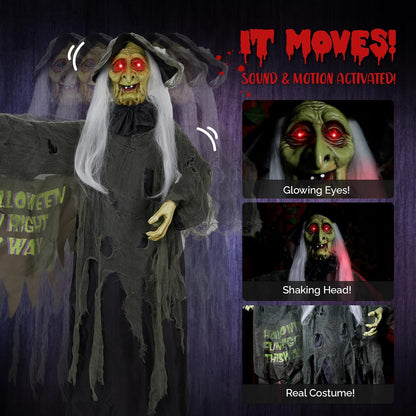 AW Animated Halloween Decorations,Scary Witch,6 FT Life Size Standing Clown,Motion/Sound Activated LED Eyes Creepy Sound,Haunted House Props,Party Outdoor Indoor Lawn Yard Patio 2025