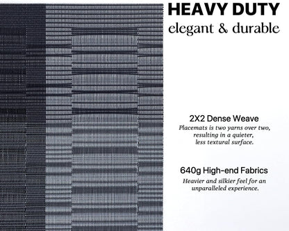 LEXMORE Placemats Set of 8 Vinyl/Plastic Woven Place Mats for Kitchen Table Indoor/Outdoor Washable Placemat Wipeable Dining Table Mats(Silver Gray Black)