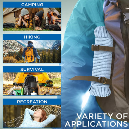 TECEUM Cotton Rope 3/16” (5 mm) – 100 FT – Strong All-Purpose Braided Rope – Natural Cotton – for Crafting, Сamping, Clothes Line, DIY, Indoor & Outdoor Use – Baby Blue